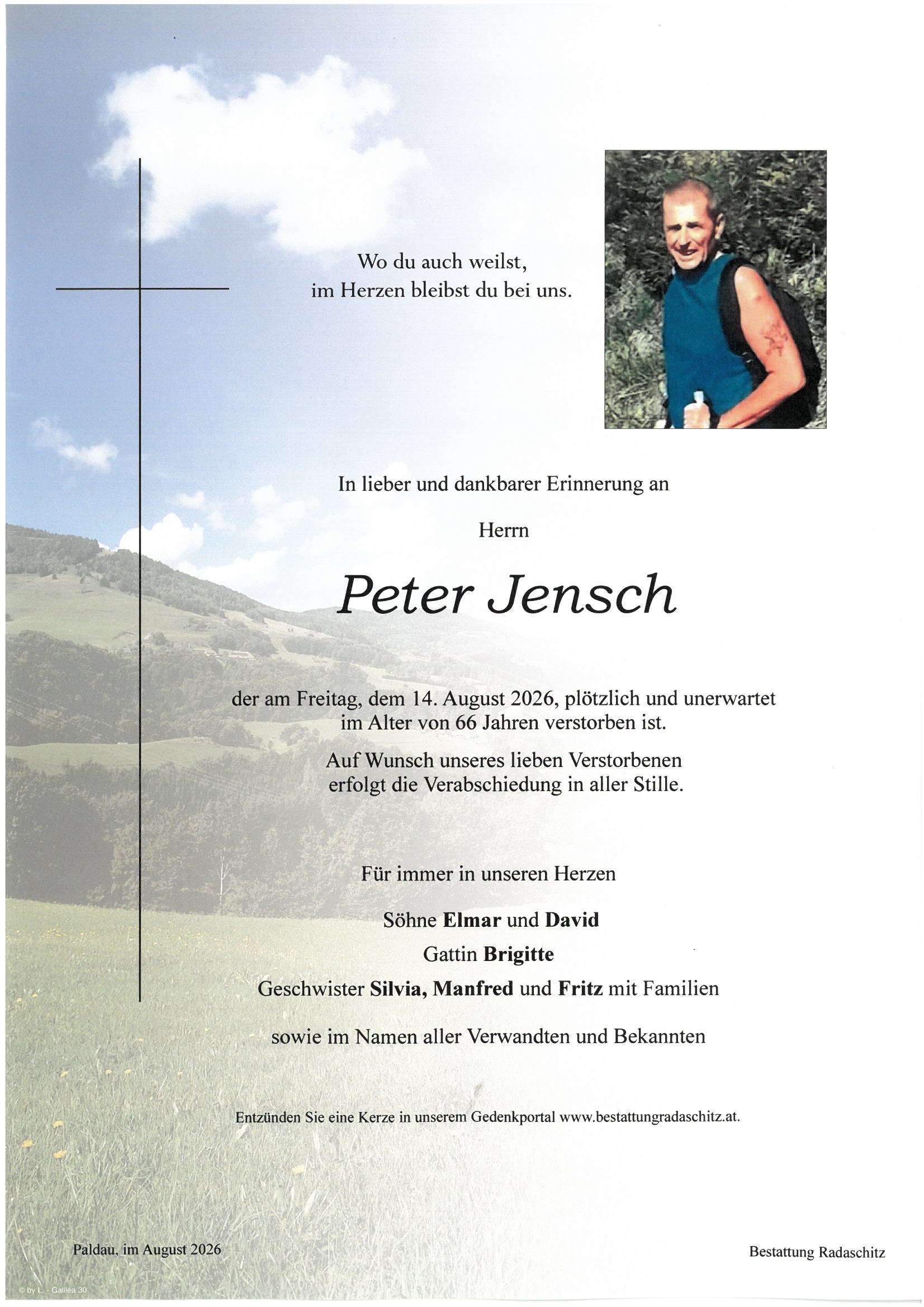 Parte Peter Jensch, Bestattung Radaschitz