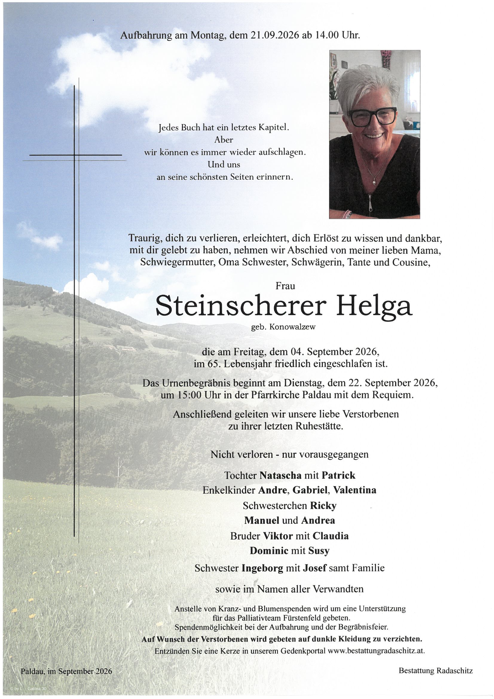 Parte Steinscherer Helga, Bestattung Radaschitz