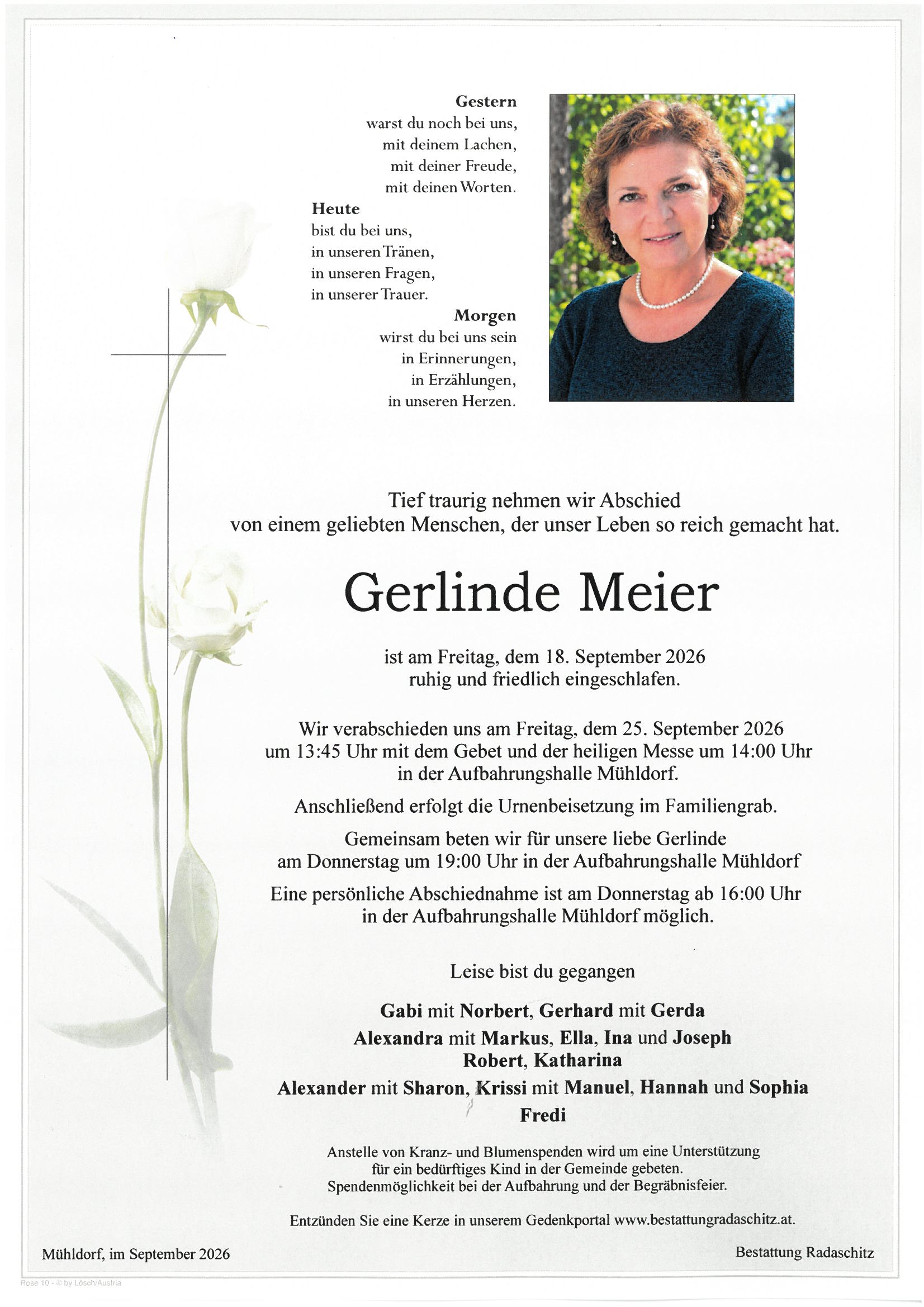 Parte Gerlinde Meier, Bestattung Radaschitz