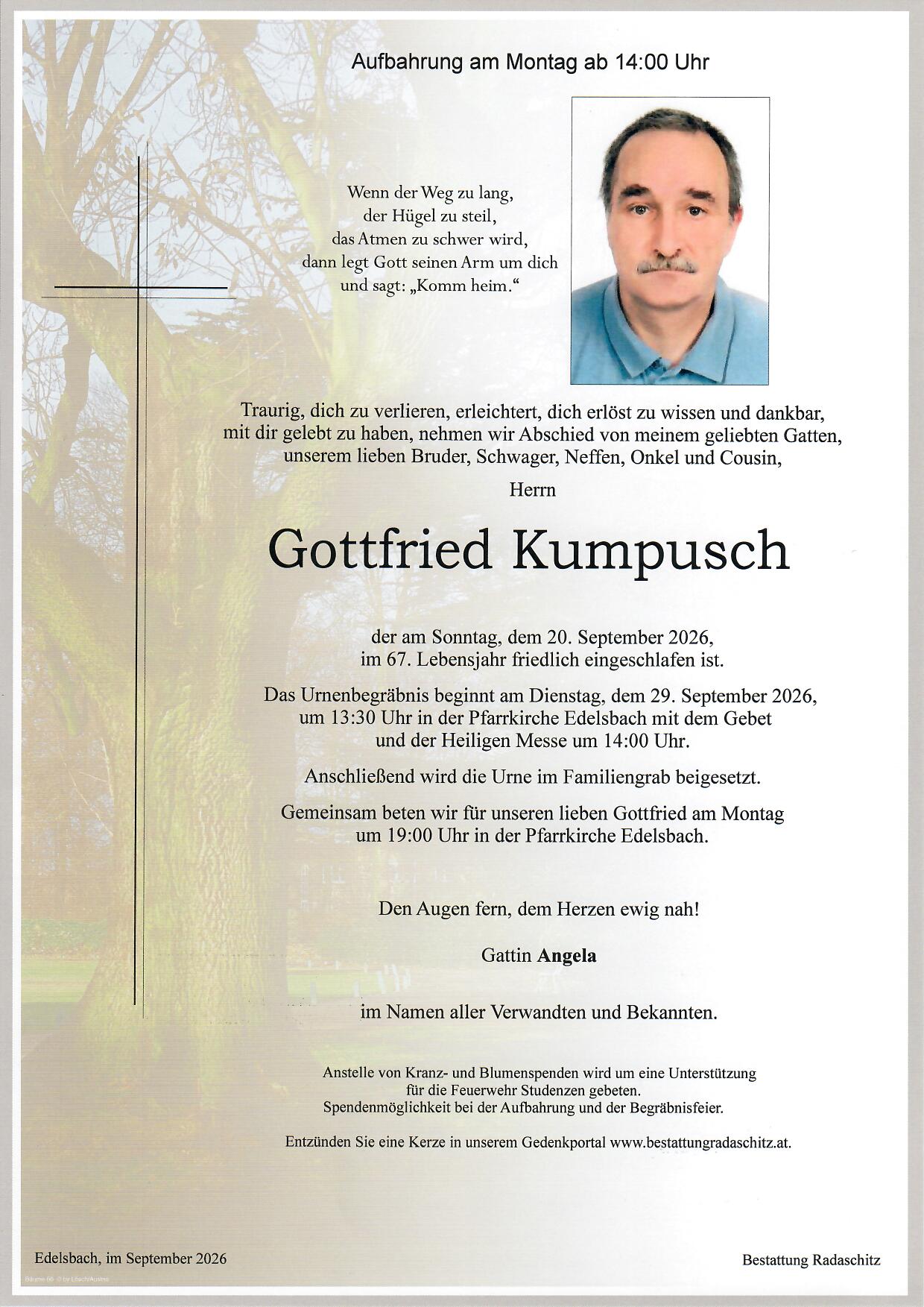 Parte Gottfried Kumpusch, Bestattung Radaschitz