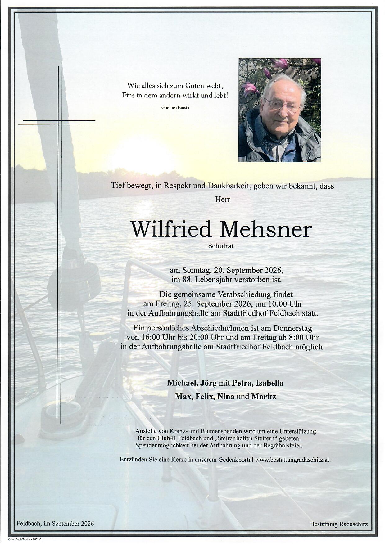Parte Wilfried Mehsner, Bestattung Radaschitz